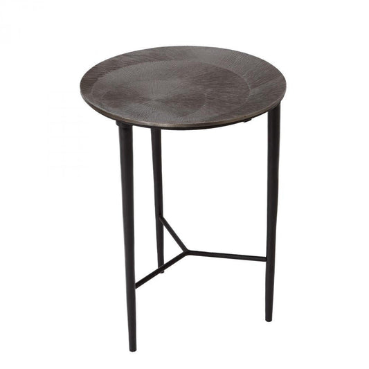 Global Views Circle Etched Black Nickel Accent Table
