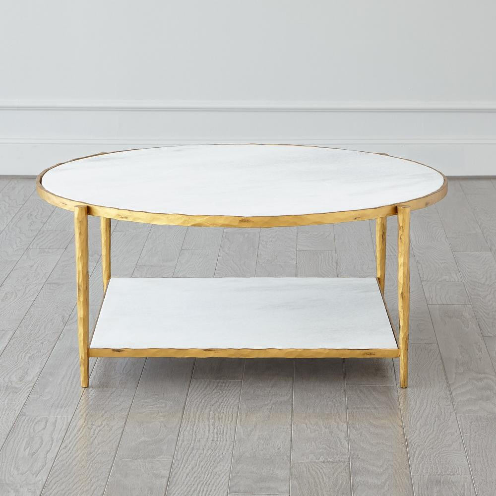 Global Views Circle/Square Gold with White Marble Cocktail Table