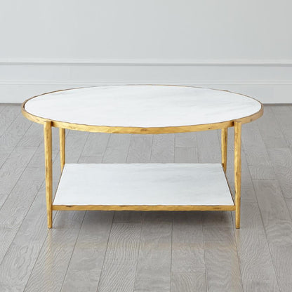 Global Views Circle/Square Gold with White Marble Cocktail Table