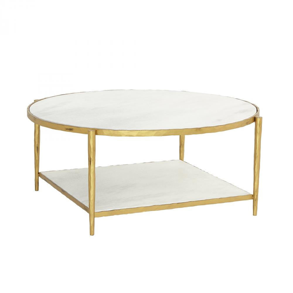 Global Views Circle/Square Gold with White Marble Cocktail Table