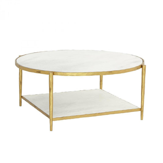 Global Views Circle/Square Gold with White Marble Cocktail Table