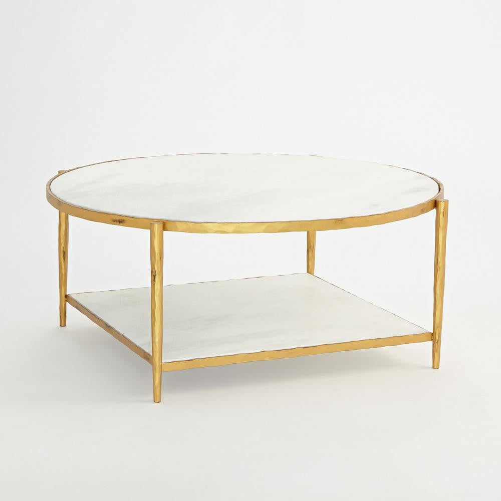 Global Views Circle/Square Gold with White Marble Cocktail Table