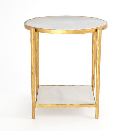 Circle/Square Side Table - Gold with White Marble
