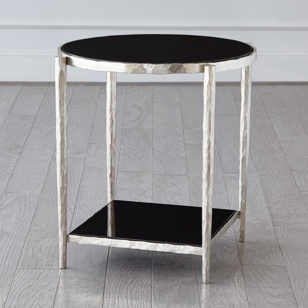 Global Views Circle/Square Nickel with  Black Granite Side Table
