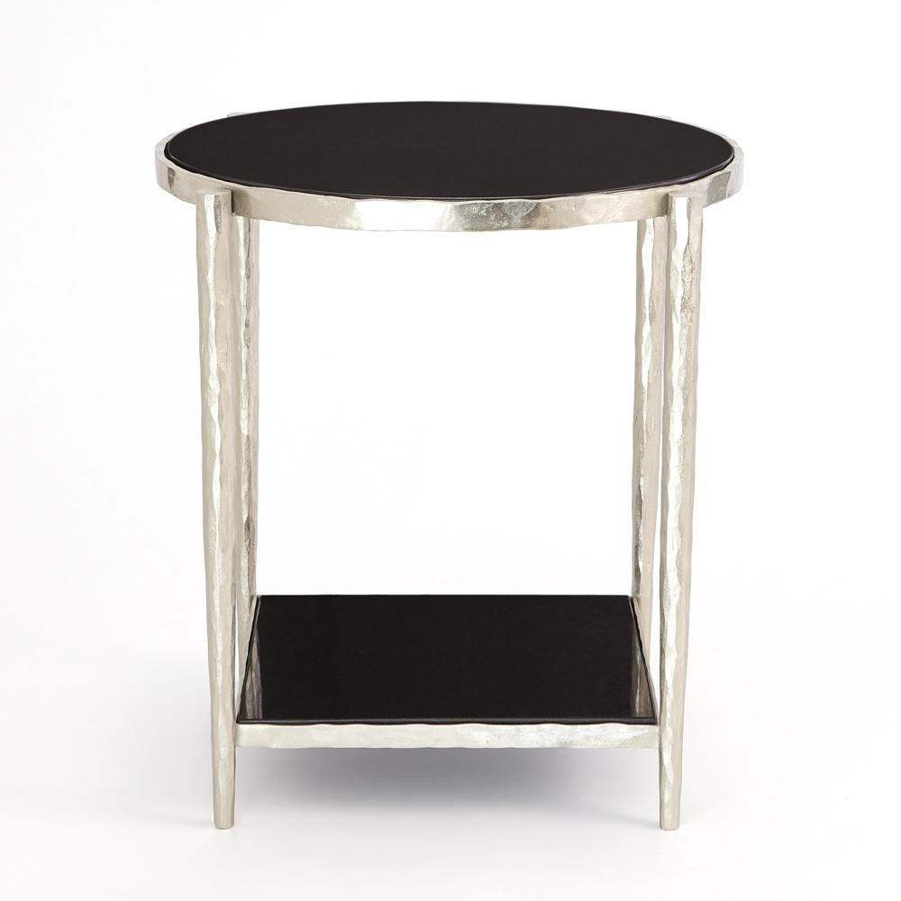Global Views Circle/Square Nickel with  Black Granite Side Table