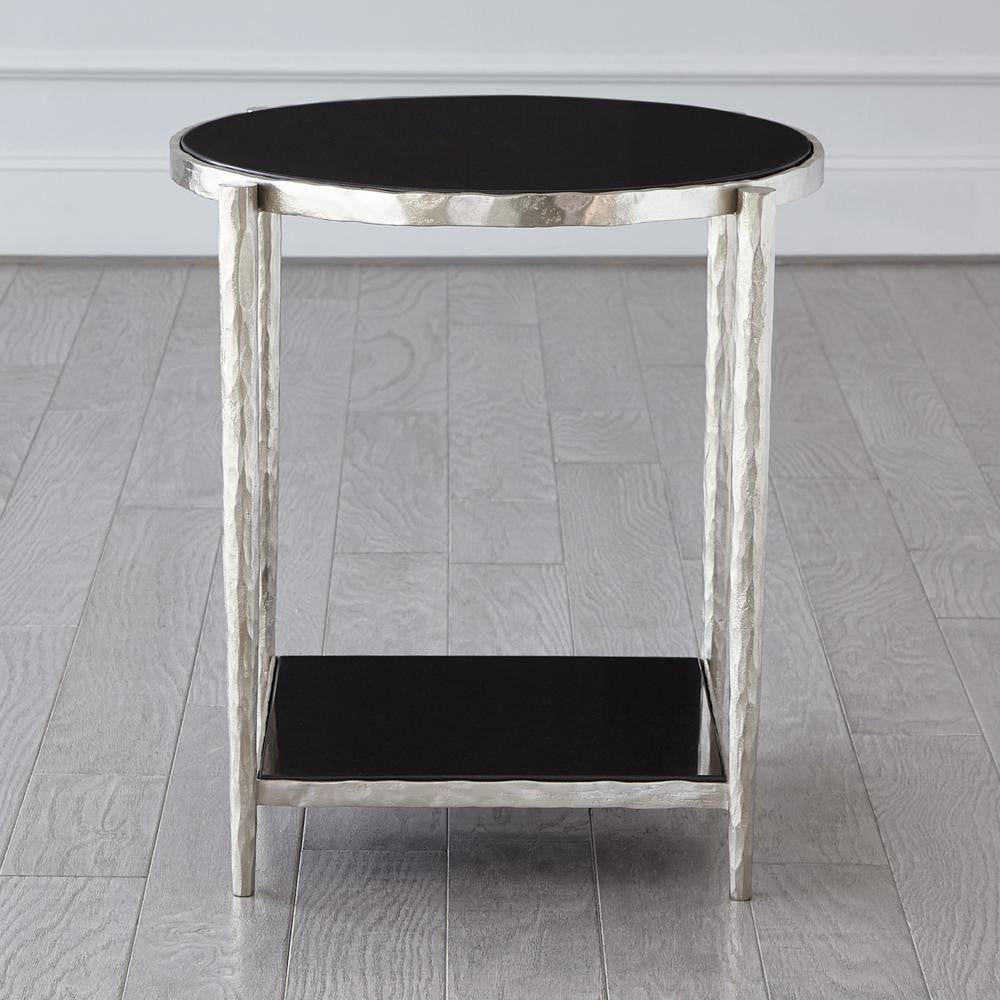 Global Views Circle/Square Nickel with  Black Granite Side Table