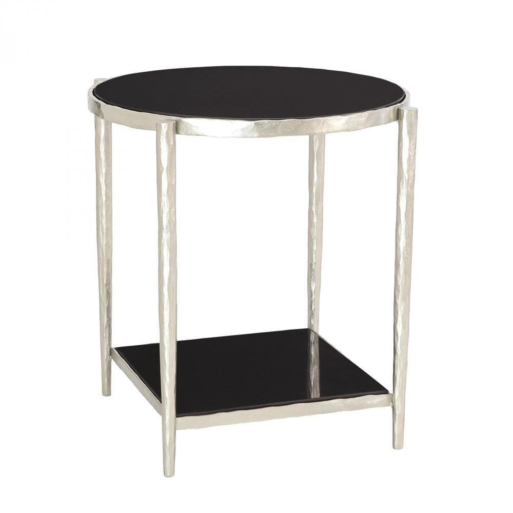 Global Views Circle/Square Nickel with  Black Granite Side Table