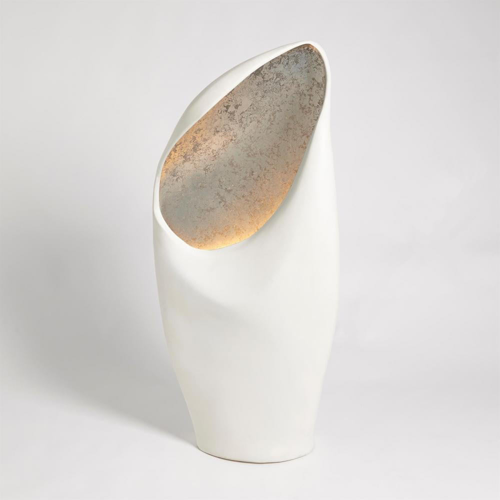 Global Views Cowl Large White with Silver Leaf Table Lamp