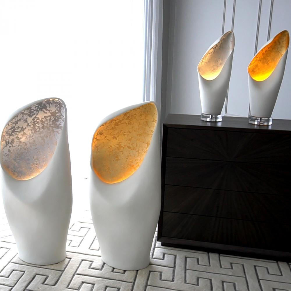 Global Views Cowl Large White with Silver Leaf Table Lamp