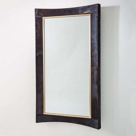 Curved Floor Mirror - Black Hair on Hide