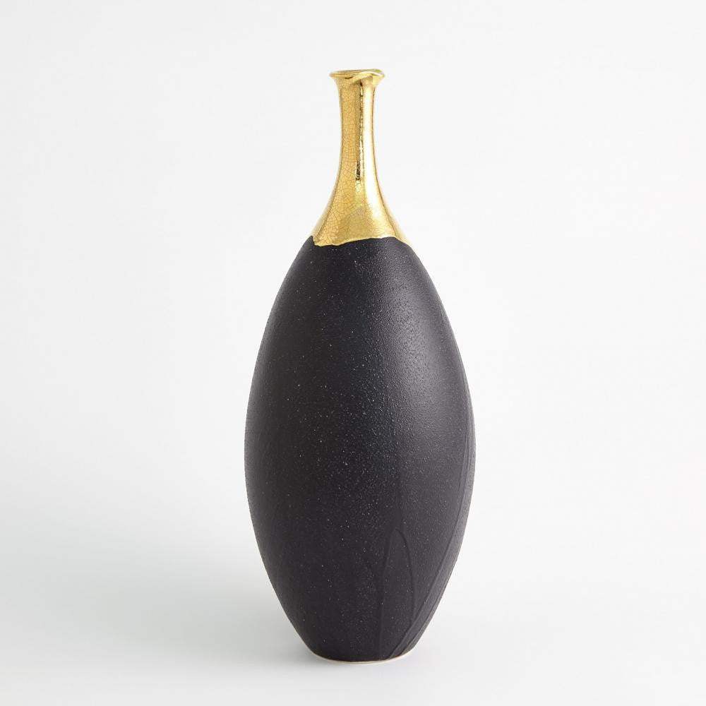 Global Views Dipped Large Golden Crackle/Black Slender Vase