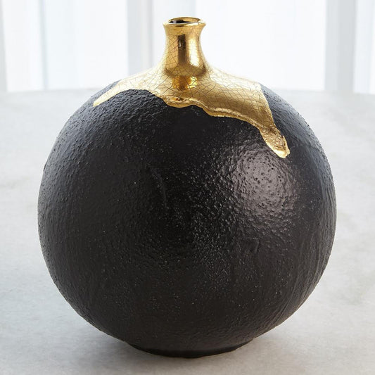 Dipped Golden Crackle/Black Sphere Vase - Large