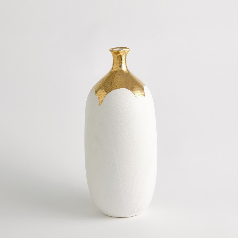 Global Views Dipped Large Golden Crackle/White Cylinder Vase