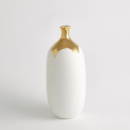 Global Views Dipped Large Golden Crackle/White Cylinder Vase
