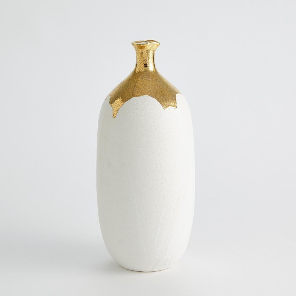 Global Views Dipped Large Golden Crackle/White Cylinder Vase