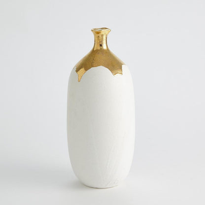 Global Views Dipped Large Golden Crackle/White Cylinder Vase