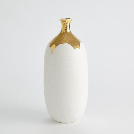 Global Views Dipped Large Golden Crackle/White Cylinder Vase