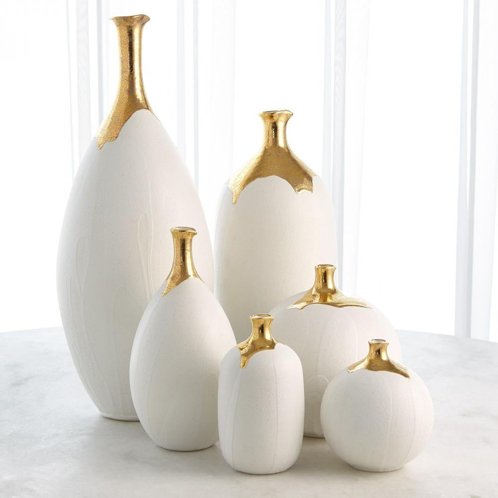 Global Views Dipped Large Golden Crackle/White Slender Vase