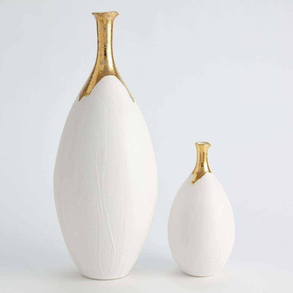 Global Views Dipped Large Golden Crackle/White Slender Vase
