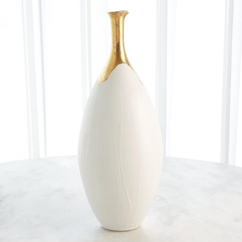 Global Views Dipped Large Golden Crackle/White Slender Vase