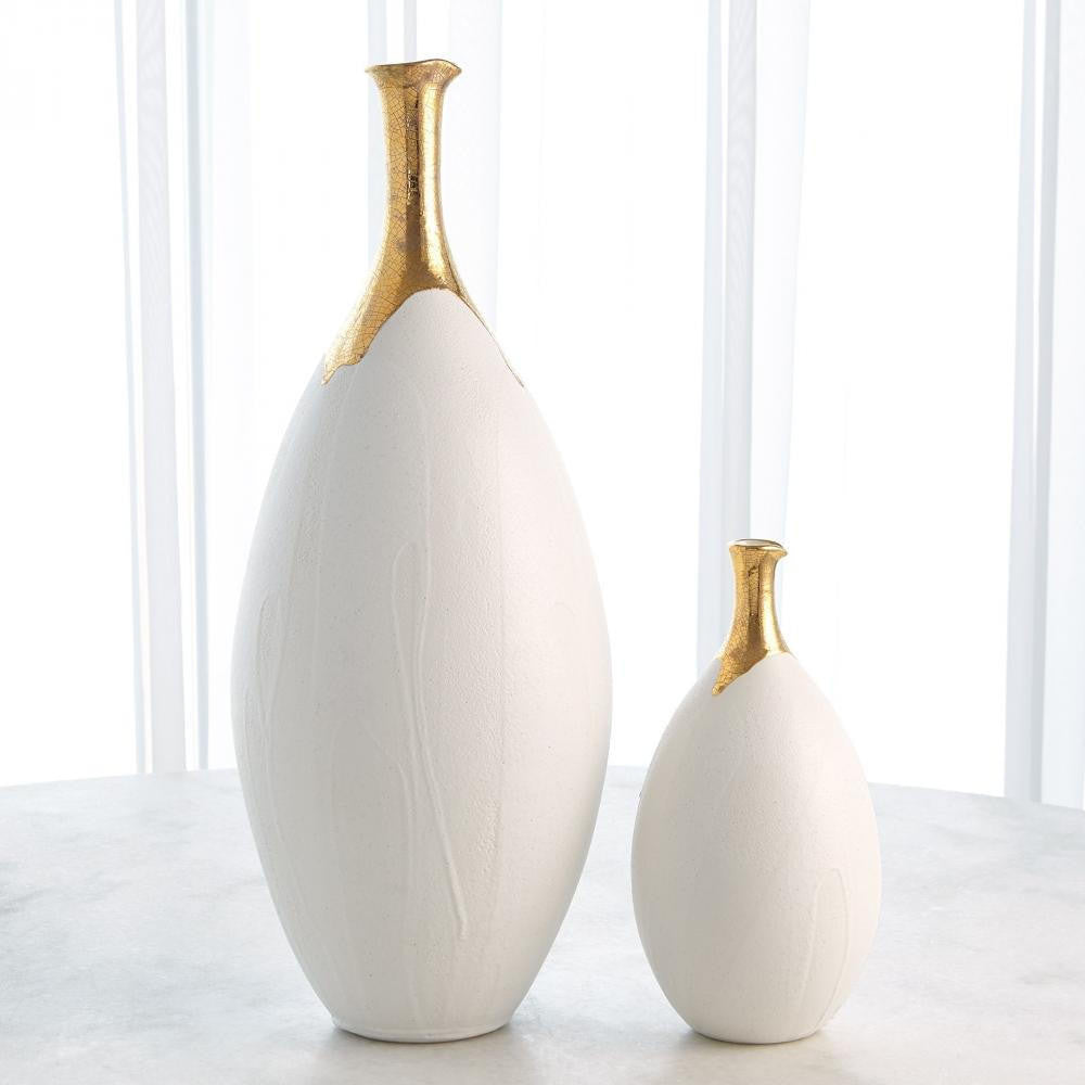 Global Views Dipped Large Golden Crackle/White Slender Vase