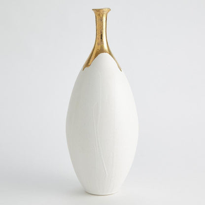 Global Views Dipped Large Golden Crackle/White Slender Vase