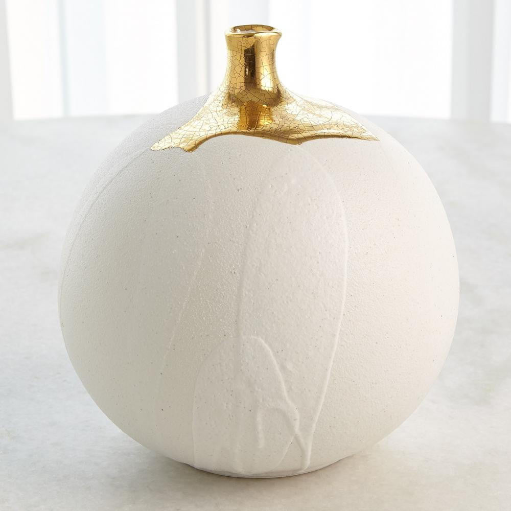 Global Views Dipped Large Golden Crackle/White Sphere Vase
