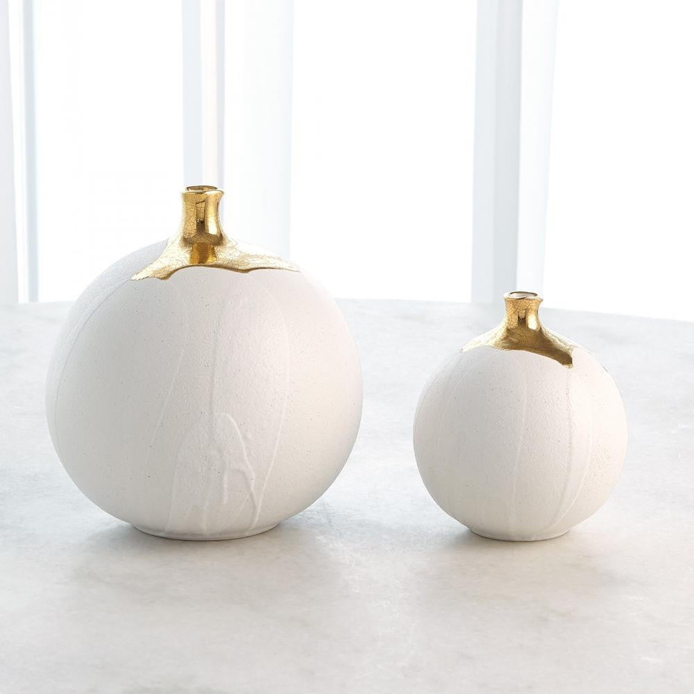 Global Views Dipped Large Golden Crackle/White Sphere Vase