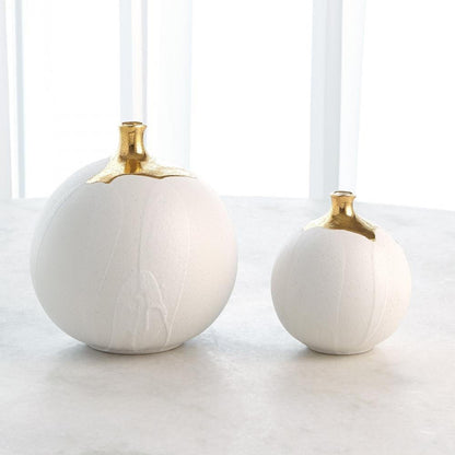 Global Views Dipped Large Golden Crackle/White Sphere Vase