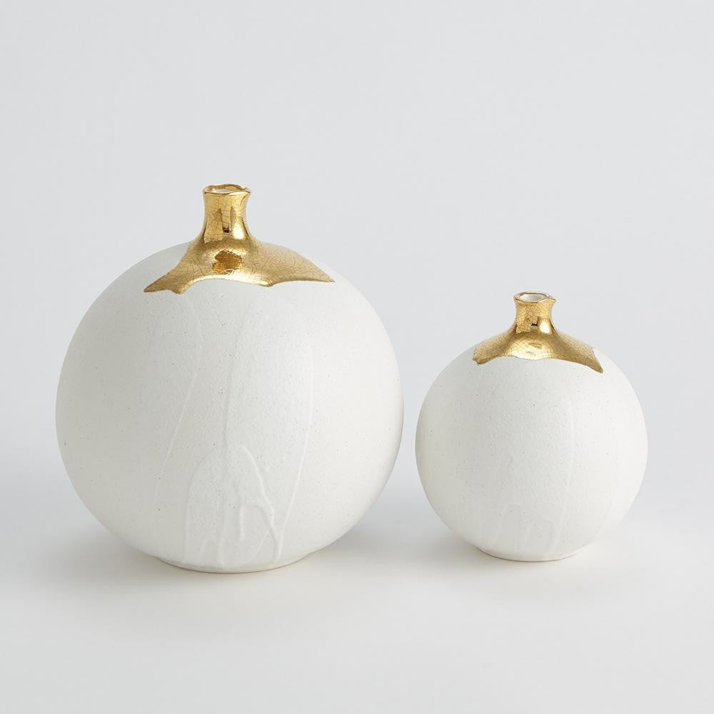 Global Views Dipped Large Golden Crackle/White Sphere Vase