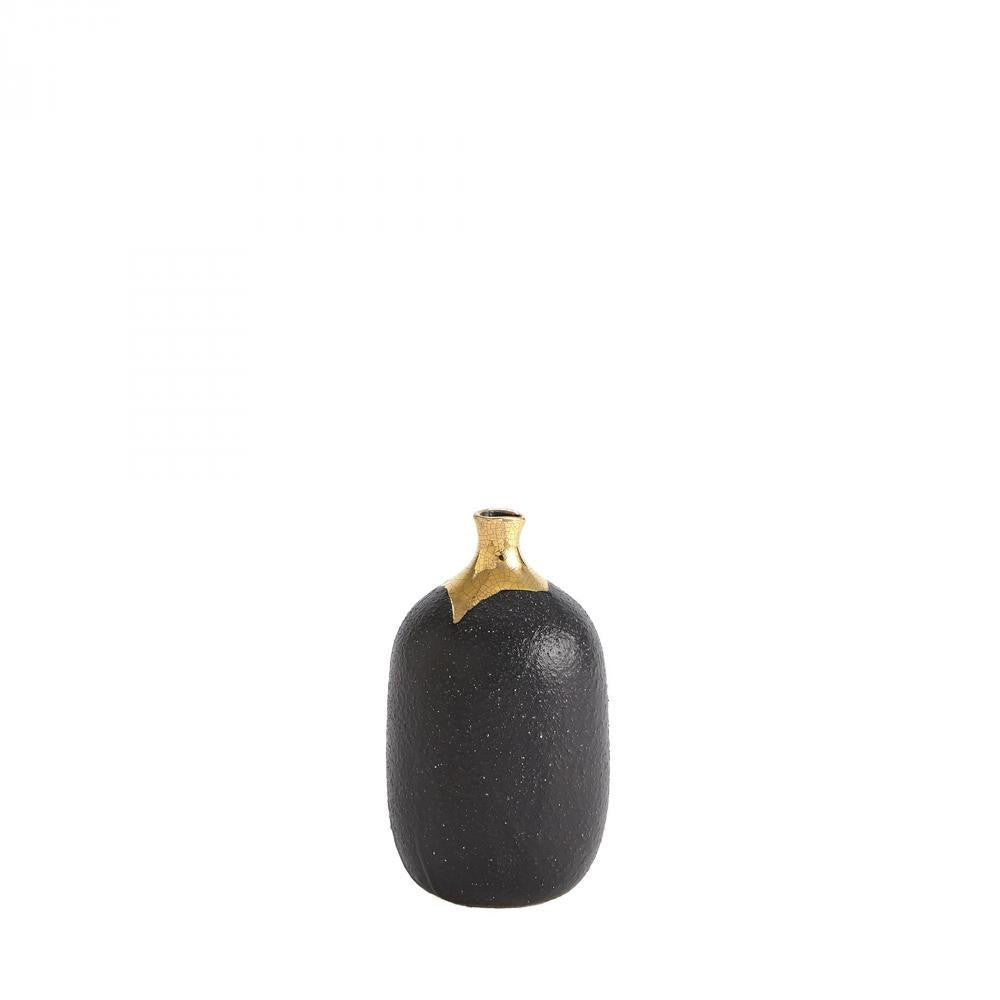Global Views Dipped Small Golden Crackle/Black Cylinder Vase