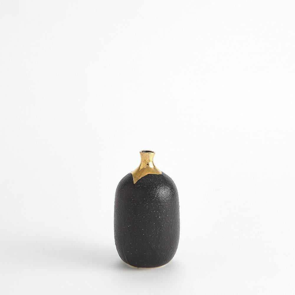 Global Views Dipped Small Golden Crackle/Black Cylinder Vase