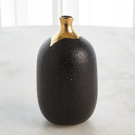 Global Views Dipped Small Golden Crackle/Black Cylinder Vase