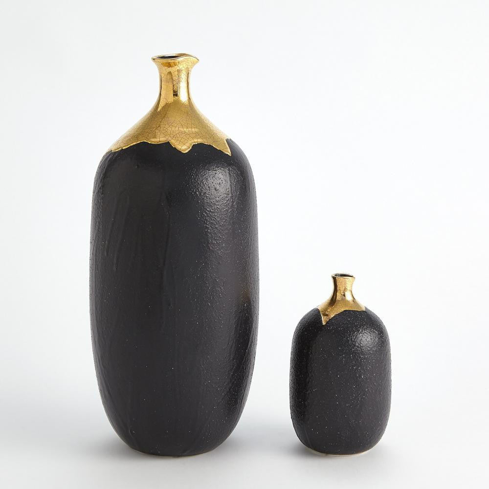 Global Views Dipped Small Golden Crackle/Black Cylinder Vase