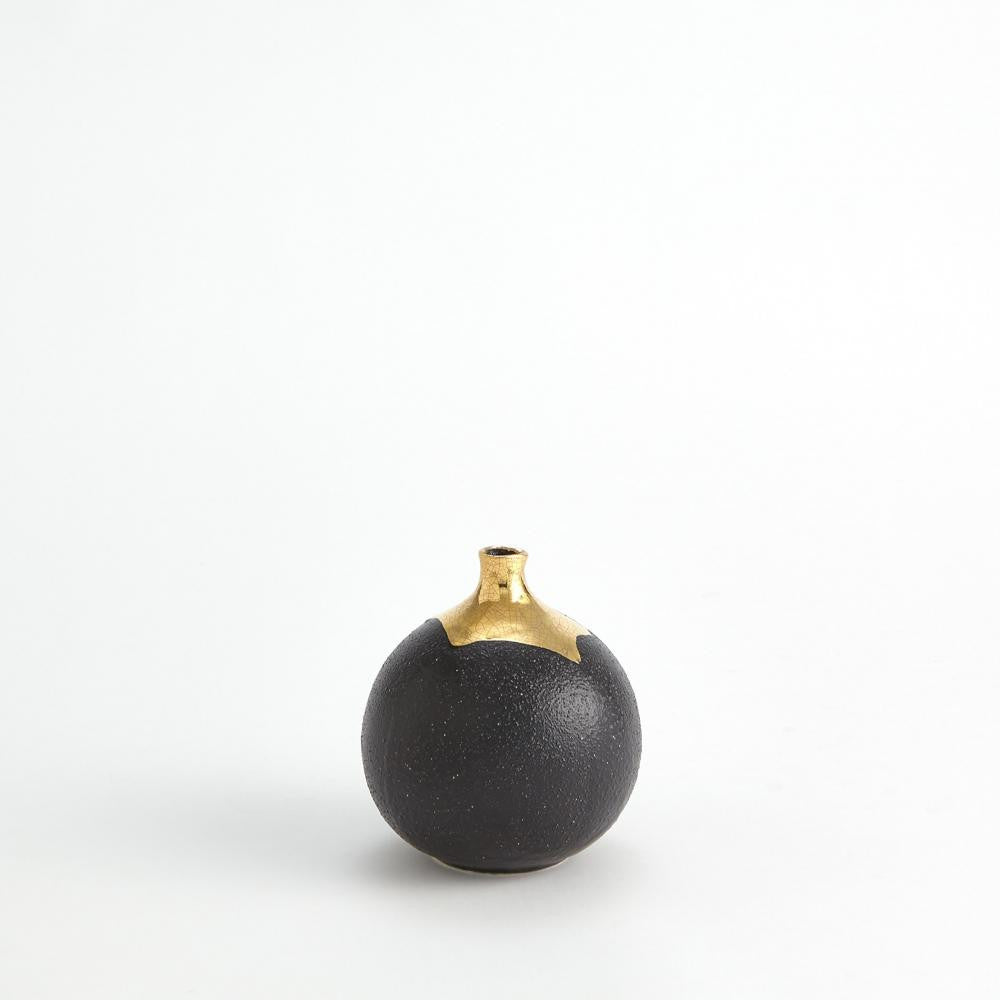 Global Views Dipped Small Golden Crackle/Black Sphere Vase