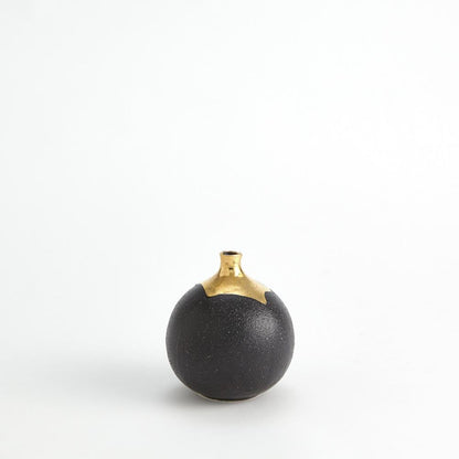Global Views Dipped Small Golden Crackle/Black Sphere Vase