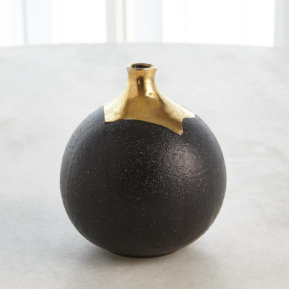 Global Views Dipped Small Golden Crackle/Black Sphere Vase