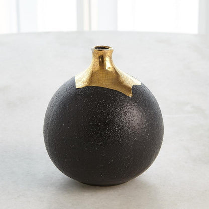 Global Views Dipped Small Golden Crackle/Black Sphere Vase