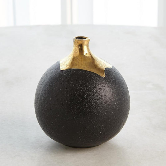 Global Views Dipped Small Golden Crackle/Black Sphere Vase