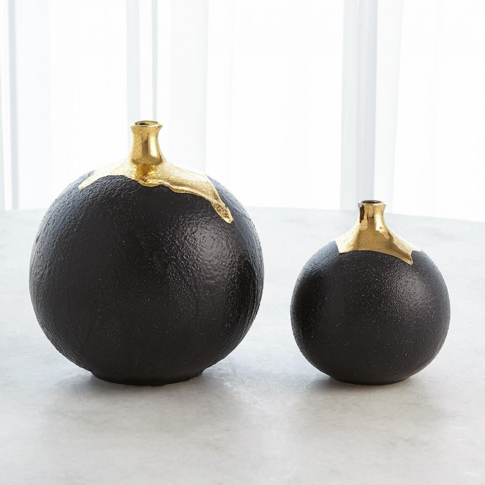 Global Views Dipped Small Golden Crackle/Black Sphere Vase