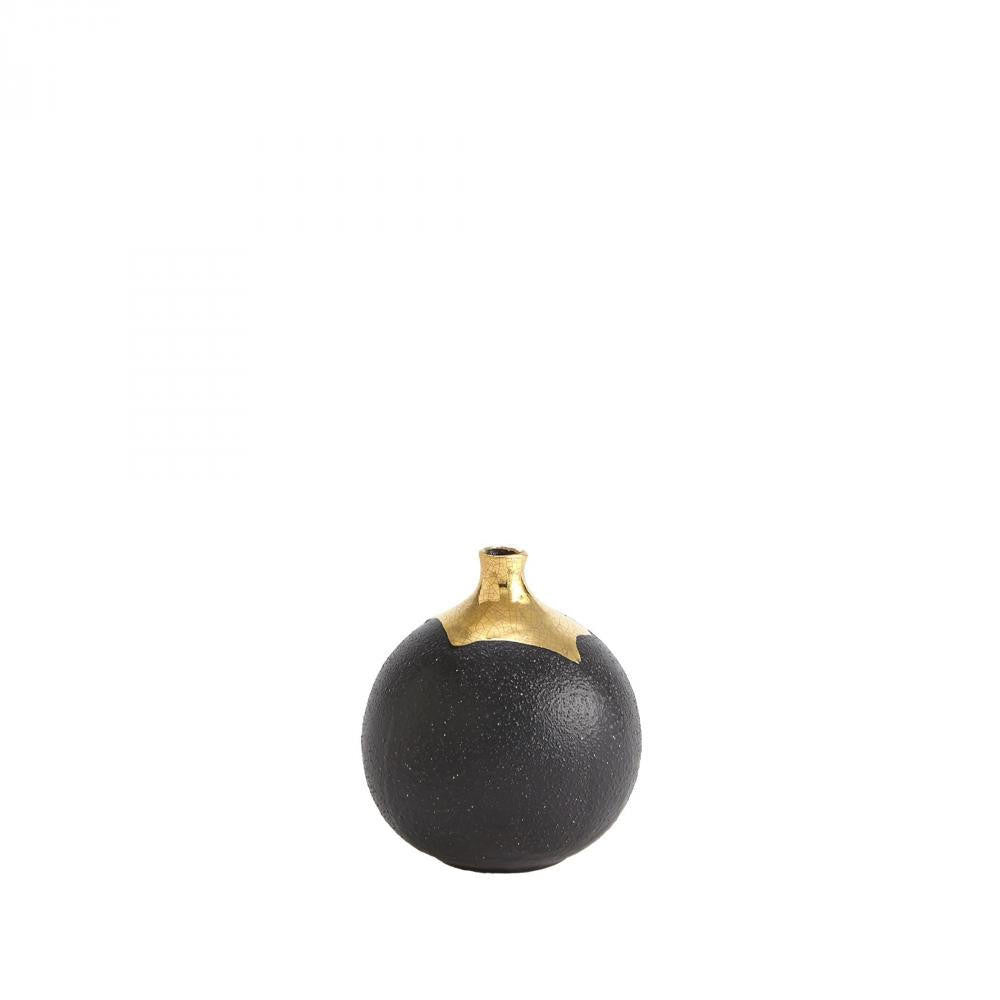 Global Views Dipped Small Golden Crackle/Black Sphere Vase