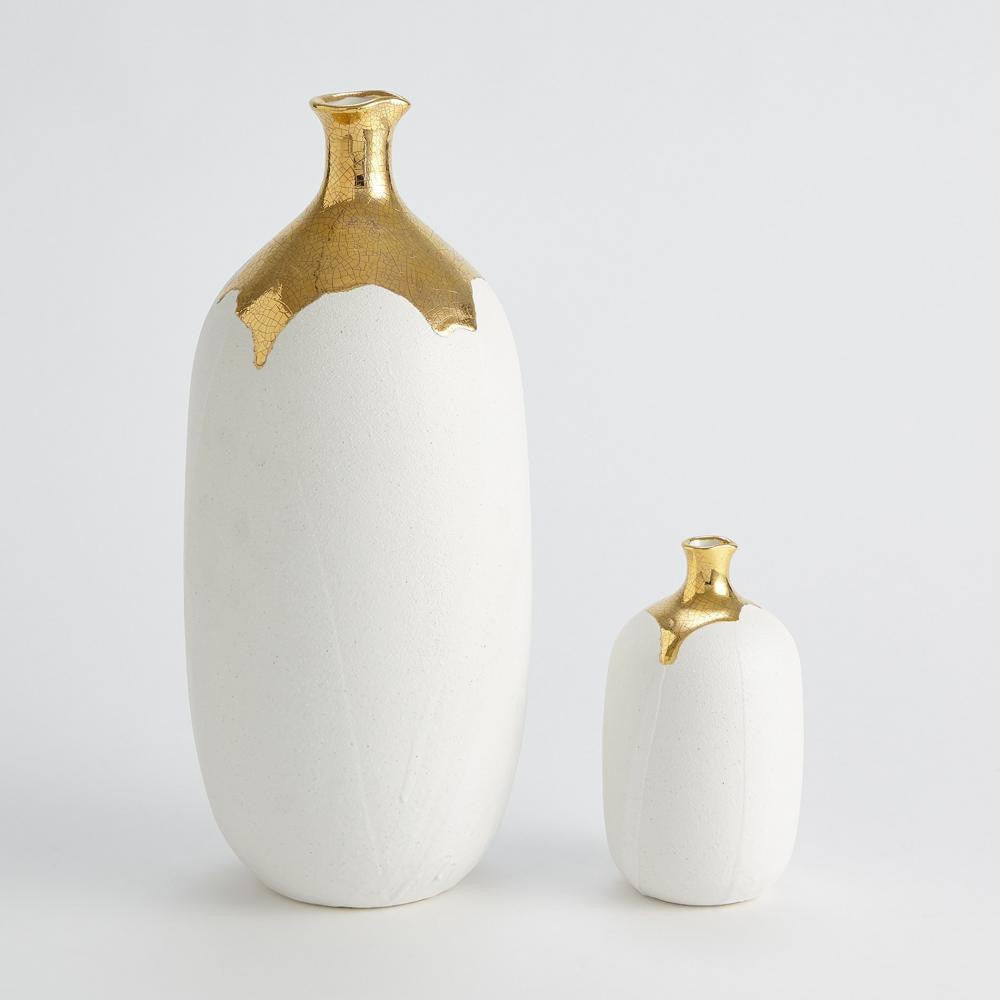Global Views Dipped Small Golden Crackle/White Cylinder Vase