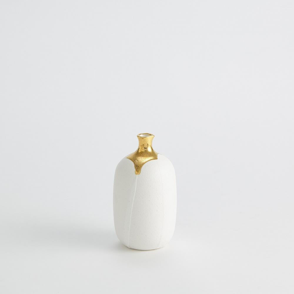 Global Views Dipped Small Golden Crackle/White Cylinder Vase