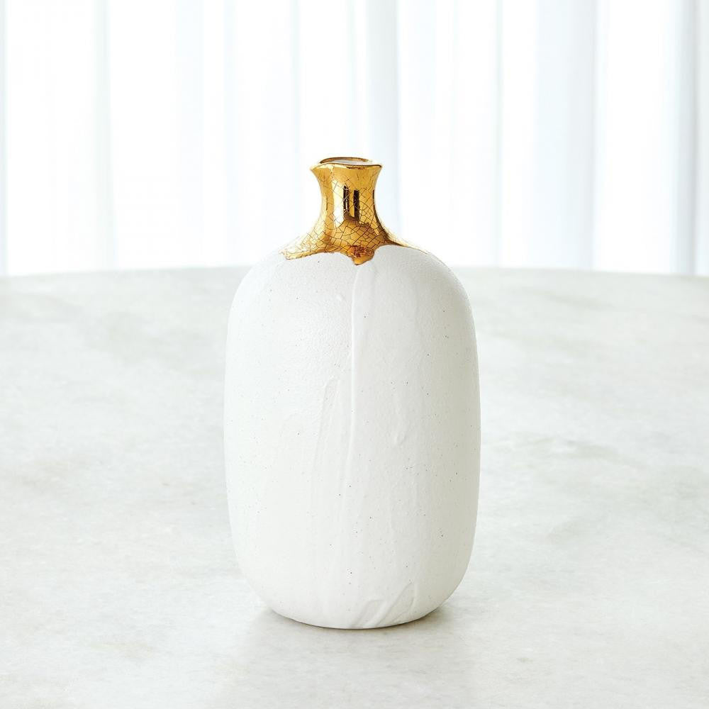 Global Views Dipped Small Golden Crackle/White Cylinder Vase
