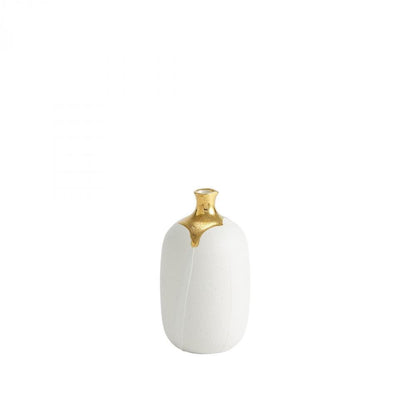 Global Views Dipped Small Golden Crackle/White Cylinder Vase