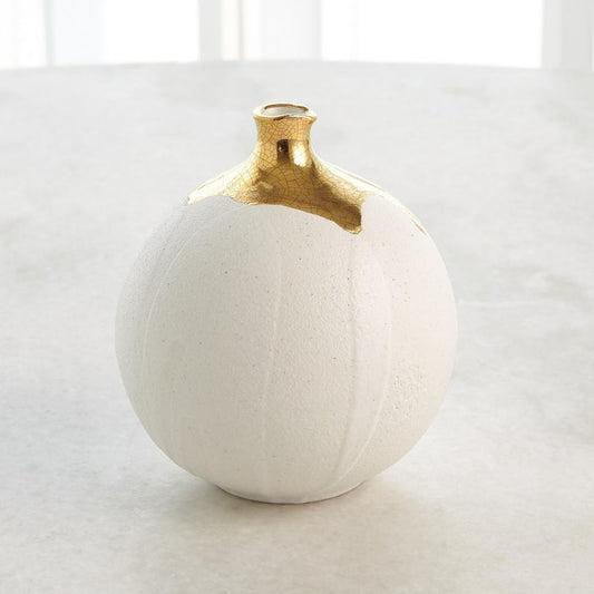 Global Views Dipped Small Golden Crackle/White Sphere Vase