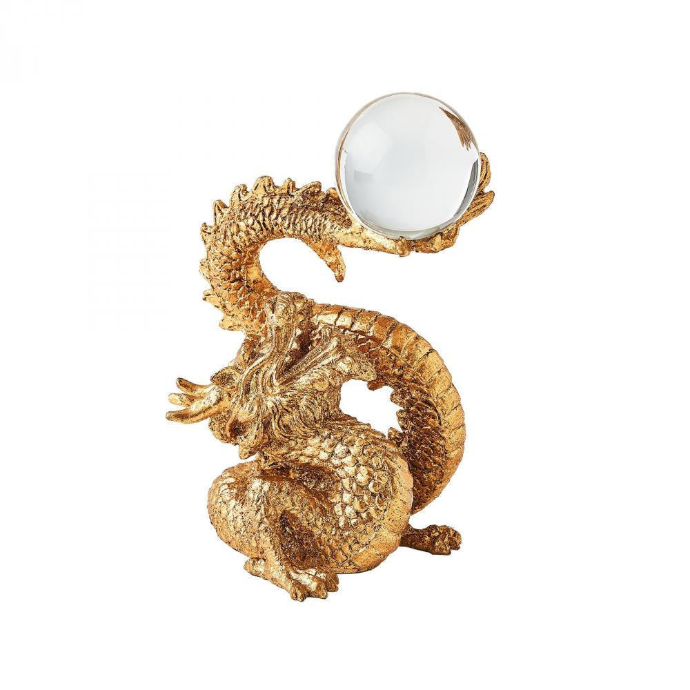 Global Views Dragon Holding Gold Leaf Sphere