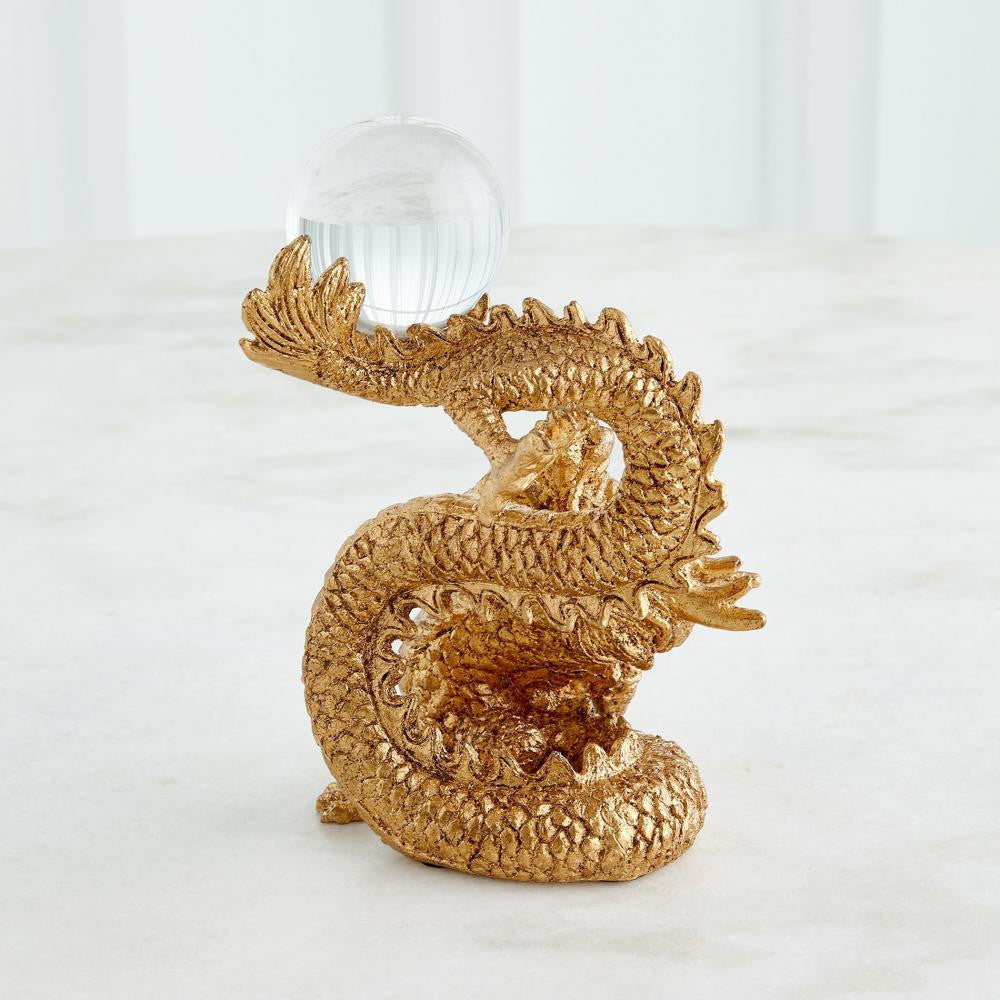 Global Views Dragon Holding Gold Leaf Sphere