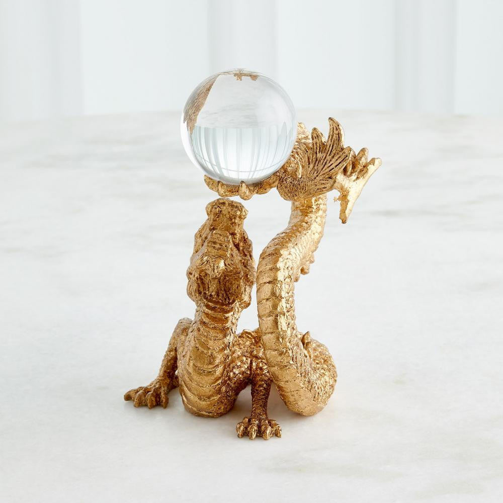Global Views Dragon Holding Gold Leaf Sphere