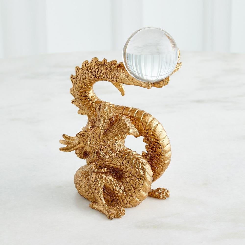 Global Views Dragon Holding Gold Leaf Sphere